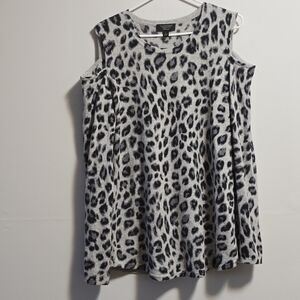 Charter Club Leopard Print Cold Shoulder 100% Cashmere Sweater Color Large